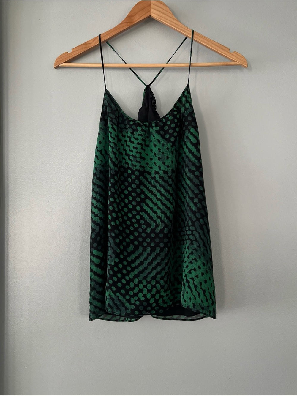 Theory Green Black 100% Silk Polka Dot Scoop Neck Camisole Tank Top Women’s S